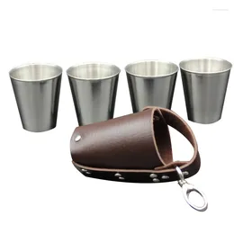 Hip Flasks UPORS 4Pcs/Set Stainless Steel 70ml Flask With PU Leather Portable 2.4OZ Mini Pocket Thicken Whisky Flagon Alcohol Cup