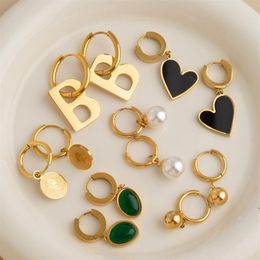11 Designs for Options Charming Women Earrings Stainless Steel Yellow Gold Plated Heart Flower Letter Earrings for Girls Women Fas2700