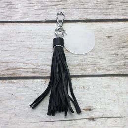 Keychains Clear Disc Blank PU Leather Tassel Keychain High Quality Women Key Chain Large Acrylic Round Charm Rings Wholesale