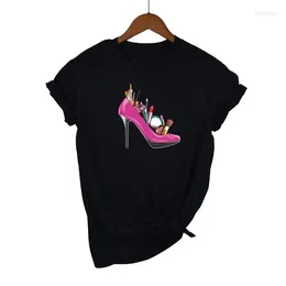 T-shirts Femmes Mode Femmes Chemise Rouge Talons Hauts Chaussures Et Rouge À Lèvres Imprimer Femelle Harajuku Tops Tee 90s Dames