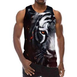 Men's Tiger Graphic Sleeveless 3D Top Holiday Tees Animals Tank Tops Gym Boys Streetwear Novelty Vest251y