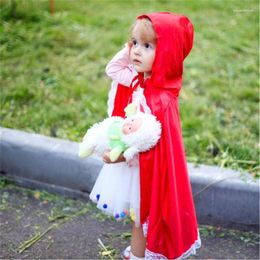 Scarves Halloween Red Cloak For Children Girls School Play Party Hooded Cape Costume Little Kids Role Accessories