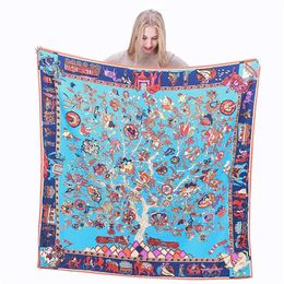 New Twill Silk Scarf Women Charm Life Tree Print Square Scarves Fashion Wrap Female Foulard Large Hijab Shawl Neckerchief 130 130C2319