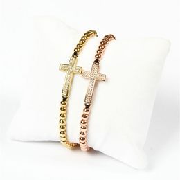 New Design Jewelry Whole 10pcs lot New Arrival 4mm Brass Beads Micro Paved Clear Double Cz Cross Jesus Braided Bracelet For Gi223E