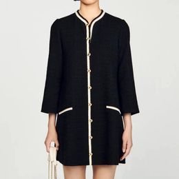 French Designer Dress 23 Autumn/Winter New Women's Fashion French Style Contrast Colour Trim Black Dress