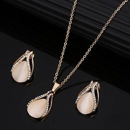 Wedding Jewellery Sets Fashion Gold Plated Opal For Woman Cubic Zirconia Water Drop Necklace Pendant Earrings Set Bridal 231013
