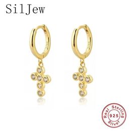 Hoop & Huggie SilJew 925 Sterling Silver Dangling Cross Earrings Cubic Zirconia Jeweled Various Pendant Drop Dangle Gift209m