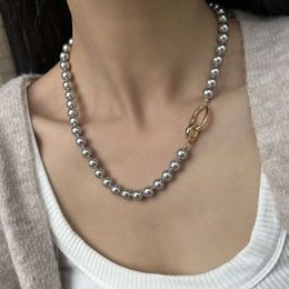 Pendant Necklaces Zhenduo Ma Silver Grey Pearl Necklace Female Shi Jia High Quality Round Strong Light and Textured Collar Chain Luxury Jewelry Trend