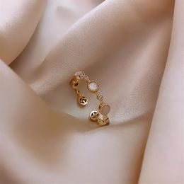 Cluster Rings Korean Fashion Jewellery Simple And Exquisite Copper Inlaid Zircon Opal Ring Opening Adjustable Female Daily237B