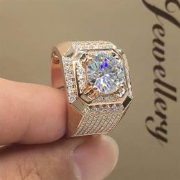 Luxury Men's 18K Rose Gold Natural White Sapphire Ring Boyfriend Anniversary Gift Engagement Wedding Band Promise Jewellery S2203