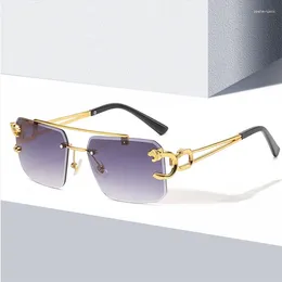 Sunglasses Metal Rimless Men Steampunk Glasses Women Luxury Designer Pilot Eyewear Double Briges Ocean Lens Vintage Shades UV400