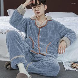 Men's Sleepwear Pyjamas Winter Long Sleeve Pants Coral Fleece Thickened Warm Flannel Men Home Clothes Suits