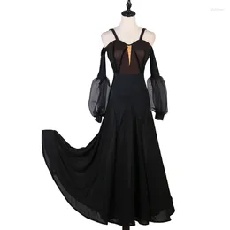 Stage Wear Women Standard Waltz Ballroom Dancing Dress 2023 Lady's High Quality Black Sexy Competition Dance Dresses