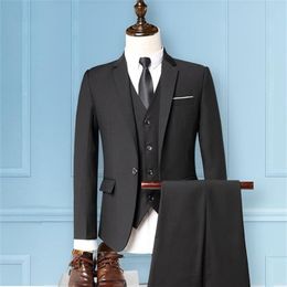 Mens Suits with Pants Men 3 Piece Set Slim Fit Suits for Groom Wedding Gentleman One Button Blazer Vest Pants Men Business Suite W2055