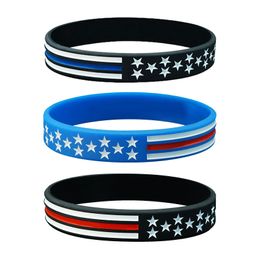 Party Favour Thin Blue Line American Flag Bracelets Silicone Wristband Soft And Flexible Great For Normal Day Party gifts