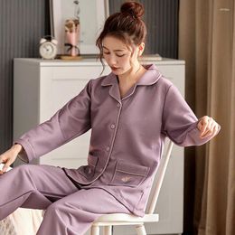 Women's Sleepwear Pyjamas Autumn Winter Thick Pure Cotton Long-Sleeved Home Wear Three Layers Sandwich Air Quilted Pyjamas Female