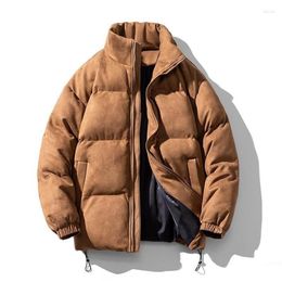 Men's Jackets Coat Suede Thickened Solid Color Fashion Stand Collar Men's Cotton Dress Casual Men Warm Down Jacket256e