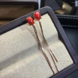 Dangle Earrings KJJEAXCMY Fine Jewelry Natural Red Coral 925 Sterling Silver Women Support Test Trendy