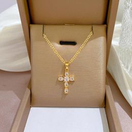 Pendant Necklaces Huitan Luxury Cross Necklace For Women White/Black/Pink Cubic Zirconia Trendy Female Wedding Accessories Fashion Jewellery