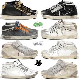 Hochwertige Leder-Wildleder-Designer-Freizeitschuhe für Damen und Herren, Mid-Star-Plateau-Sneaker, Rosa, Burgunderrot, Glitzer, Silber, Gold, Vintage-Stil, italienische Marke, flache Sport-OG-Trainer