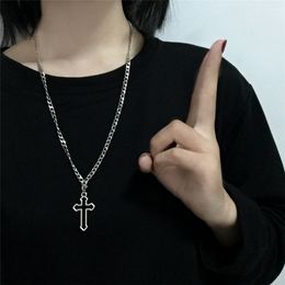 Vintage Gothic Hollow Cross Pendant Necklaces Silver Colour Cool Street Style Necklace For Men Women Gift Wholesale Neck Jewellery YMN057