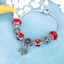 Link Bracelets Charm Mental Beads Trendy Blue Red Crystal Round Bangle Hollow Star Accessories DIY Jewelry Gift For Women