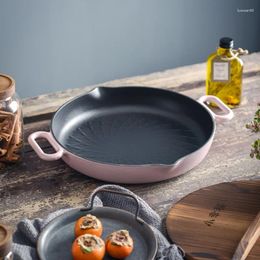 Pans 32cm Enamelled Cast Iron Frying Pan With Double Handle Round Skillet