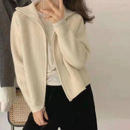 Women's Jackets 2023 Fashion Lapel Knit Cardigans Women Casual Loose Zip Up Knitted Sweater Coat Korean Harajuku Short Knitwear Tops