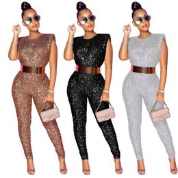 Women Sleeveless Sequined Skinny Jumpsuits Sexy Party Club Outfits Chic Jumpsuit Women's & Rompers267B