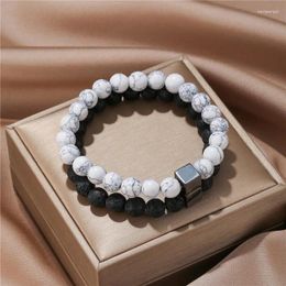 Charm Bracelets 8mm Natural Stone Bead Bracelet For Women Men Black White Colour Couple Energy Jewellery Fashion Lady Male Gifts