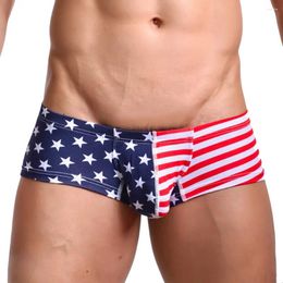 Underpants Sexy Men MINI Boxer Shorts Stripe Printed Mens Trunks Low Waist Designed Boxers Cotton Gay Penis U Convex Pouch