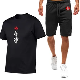 Men's Tracksuits 2023 Kyokushin Karate Printed Sport Fashionable Short Sleeve Suit Motorcycle Shorts Harajuku Style Set