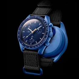 Bioceramic Planet Moon Herren Uhren Vollfunktion Quarz Chronograph Designer Mission für Mercury Leder 42mm Uhr Limited Edition Armbanduhr