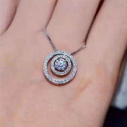 Sweet Cute Circle Pendant Simple Fashion Jewellery 925 Sterling Silver Round Cut White Topaz CZ Diamond Gemstones Women Clavicle Nec297H