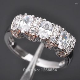 Cluster Rings Classic White Stone Cubic Zirconia For Women Silver Plated Jewellery Ring Size 6 7 8 9 S099