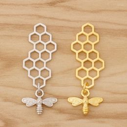 Pendant Necklaces 10 Pieces Silver Plated/Gold Color Bee Honeybee Bumble With Honeycomb Charms Pendants For Necklace Earring Jewellery