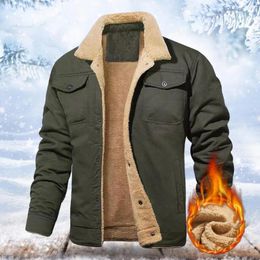 Men's Jackets Men Coat Autumn Winter Male Jacket Plush Lining Turndown Collar Pockets Windbreaker Keep Warm