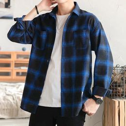 Men's Casual Shirts Large Plaid Shirt For Daily Wear Fashionable And Minimalist Hong Kong Style Long Sleeves