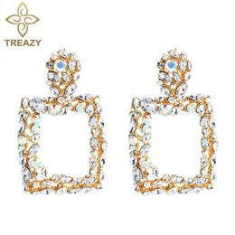 Luxury Square Statement Earrings For Women Rhinestone Big Crystal Geometric Drop Earings Fashion Modren Jewelry Dangle & Chandelie2432