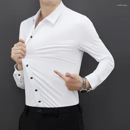 Men's Dress Shirts Yideep Sea 2023 Spring High-End Non-Ironing Seamless Long-Sleeved Shirt High Elastic Slim-Fit Solid Color