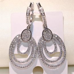 2018 New Arrival Exaggeration Luxury Jewelry 925 Sterling Silver noble Pave White Sapphire CZ Diamond Drop Dangle Earrings For Wom231U