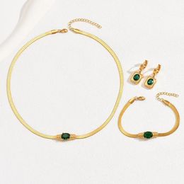 Wedding Jewellery Sets Adjustable Snake Chain Green Glass Set Vintage Heart Shape Copper Gold Plating For Woman Girl Daily Wear Party 231013