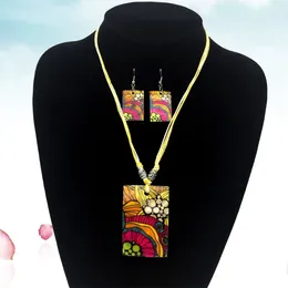 Necklace Earrings Set Chunky Figure Shell Painted Braid Pendant Ethnic Jewellery For Female Ladies Girlfriend