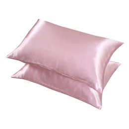 2pcs/lots Queen Simulated Silk Pillowcase 100% Polyester Satin Pillowcase Simple Style Solid Colour Envelope Closure Soft Breathable Smooth Pillow Cases