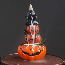 1pc, Resin Halloween Pumpkin Home Decor Ornament Handmade Backflow Incense Burner Waterfall Incense Censer Home House Decorate (Without Incense)