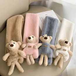 Scarves Imitation Fur Children Scarf Cute Cartoon Bear Plush Cross Collar Kids Winter Warm Thicken Boys Girls