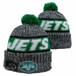 Men Knitted Cuffed Pom Jets Beanies New York Bobble Hats Sport Knit Hat Striped Sideline Wool Warm BasEball Beanies Cap For Women a2