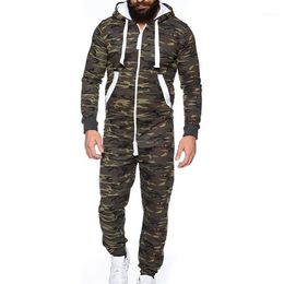 Autumn Winter Men's Zipper Jumpsuit Patchwork Sportswear Casual Hooded Sportswear With Pocket Thick Fashion One-piece Playsui321R