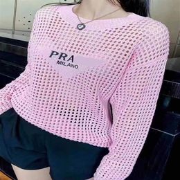 Autumn new women's o-neck long sleeve hollow out letters print knitted sweater tops pullover jumpers SML233z