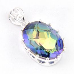LuckyShine Oval Dazzling Fire Multi-color Natural Mystic Topaz Crystal 925 Sterling Silver Wedding Pendants Russia Amer241d